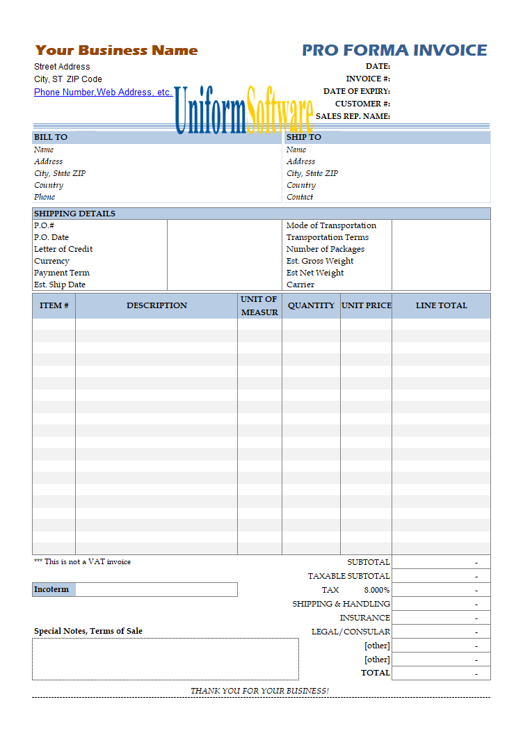 Thumbnail for Simple Proforma Invoicing Sample