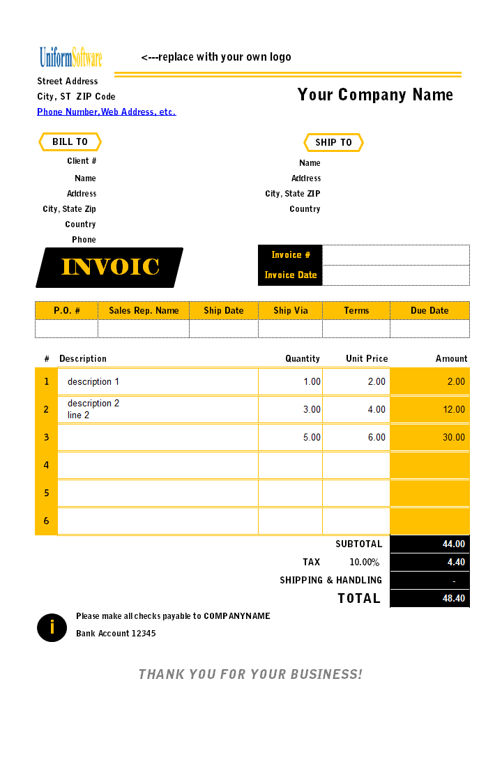 The screen shot for Simple Sales Invoicing Sample
