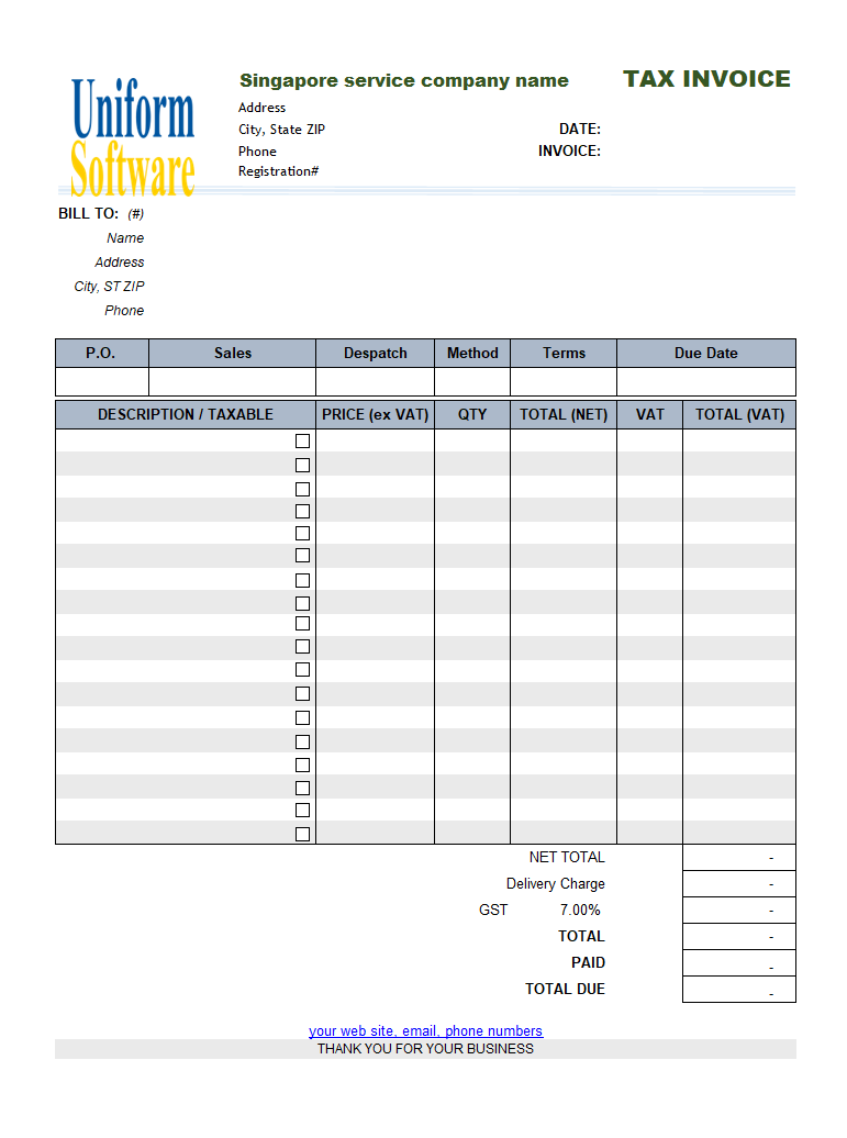Singapore GST Invoice Template (Service) (IMFE Edition)