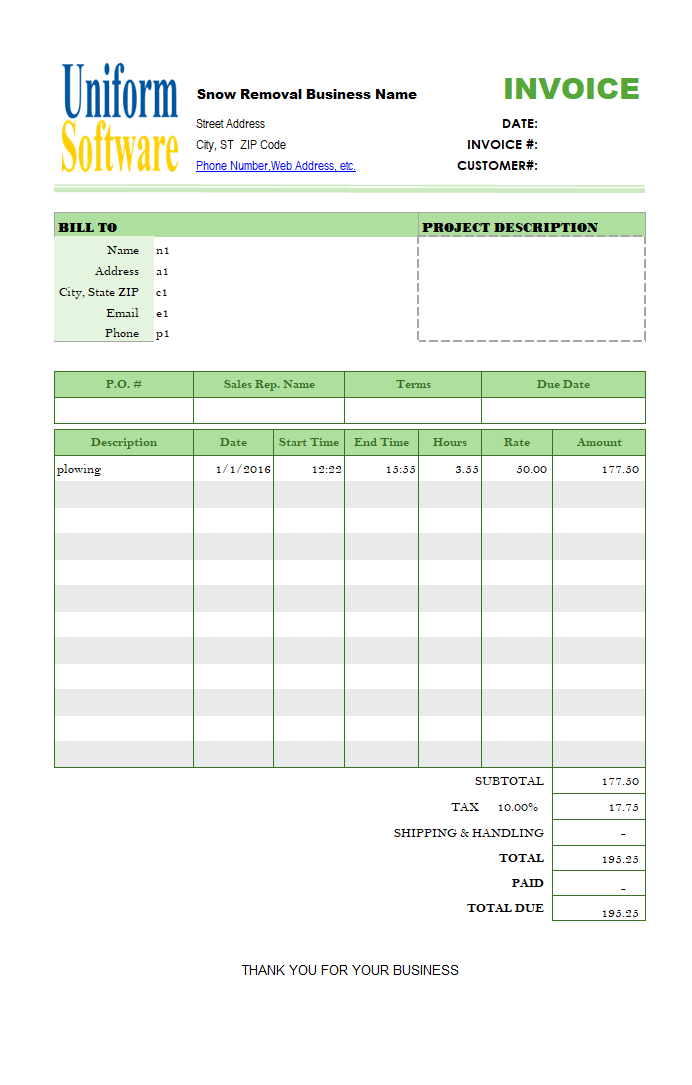 Snow Removal Billing Format (IMFE Edition)