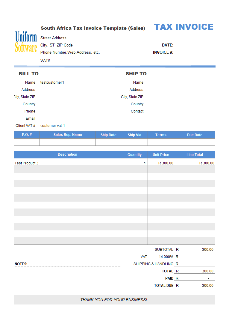 South African Tax Invoice Template (Sales)