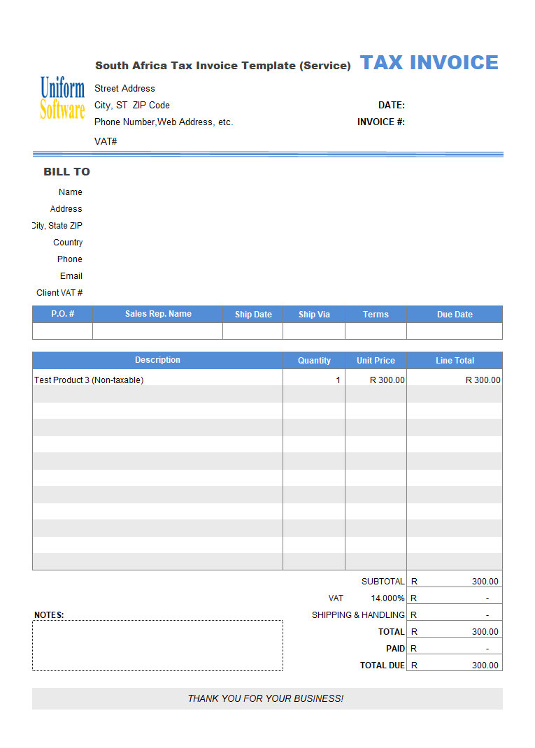 South Africa Tax Invoice Template (Service)