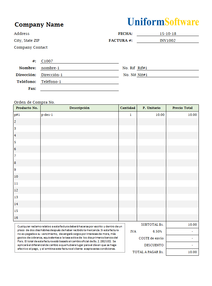Thumbnail for Spanish Invoice Template
