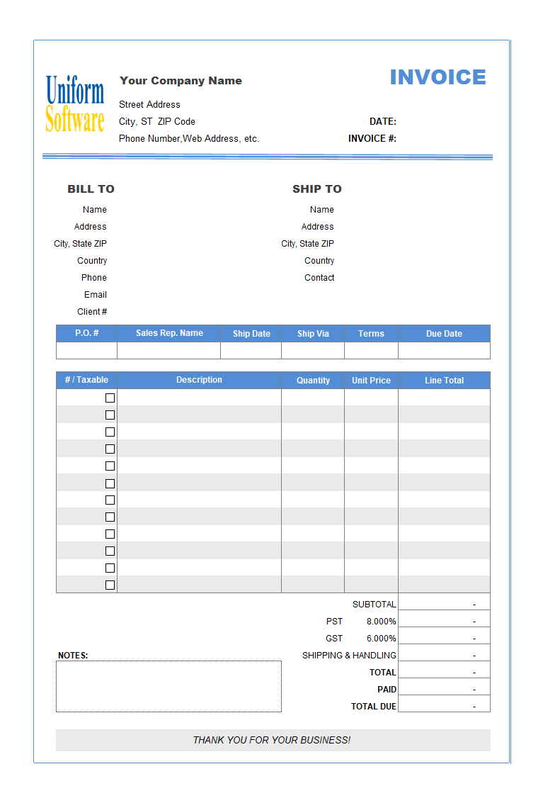 Standard Invoice with Double Border Thumbnail