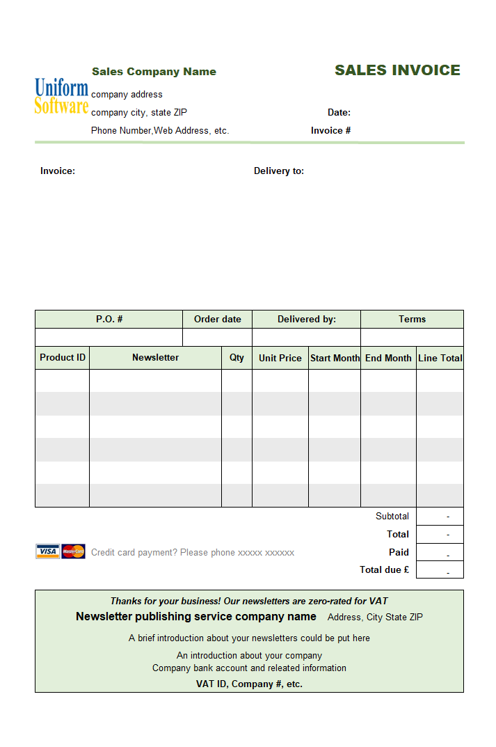Subscription Invoice Form (Sales)