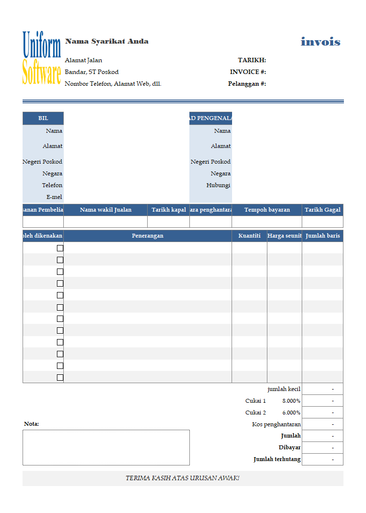 The screen shot for Malaysia Tax Invoice Template