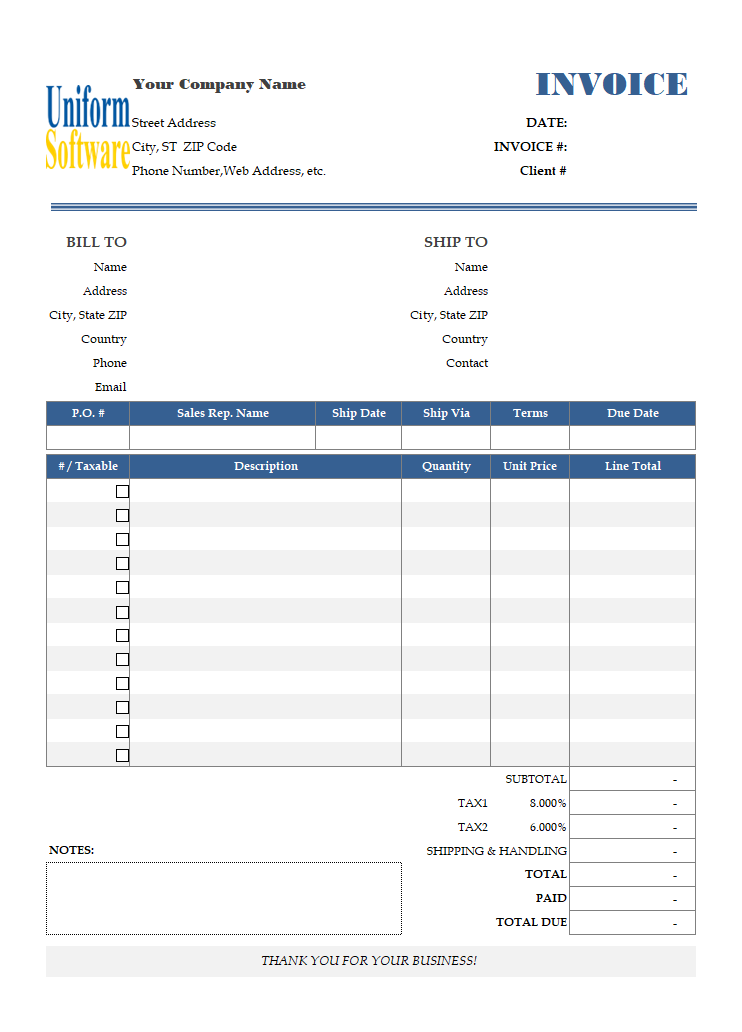 UIS V5.11 Standard Invoice Template and Shortcut Keys
