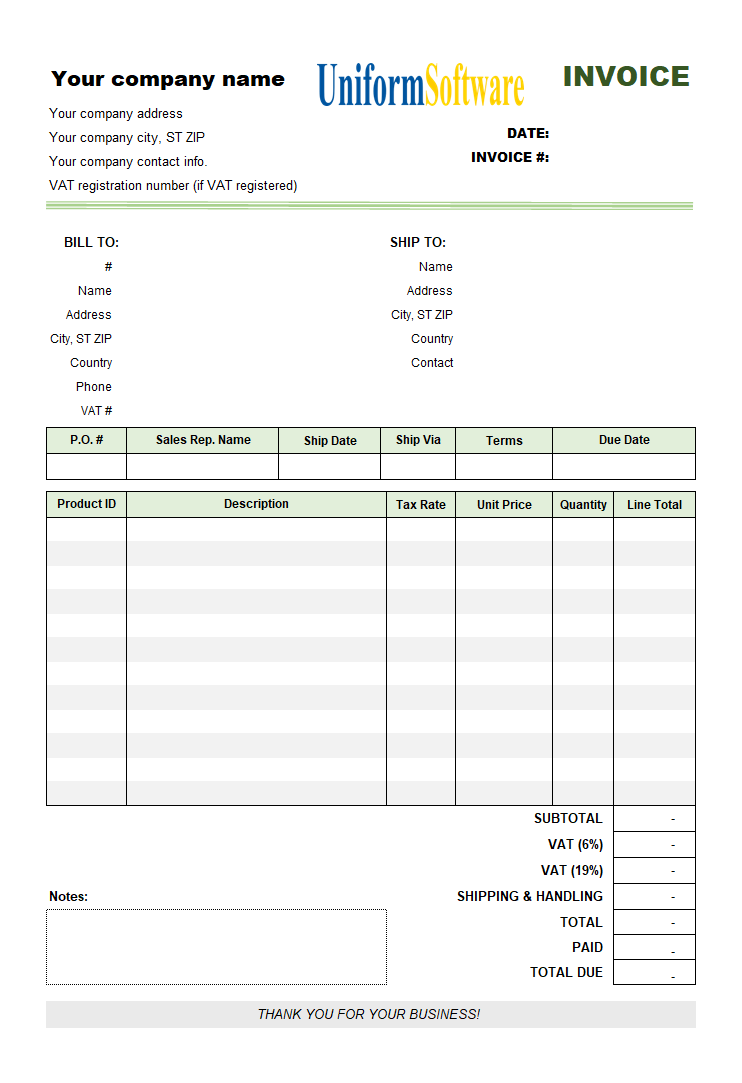 VAT Invoice Template with VAT Rate Column (IMFE Edition)