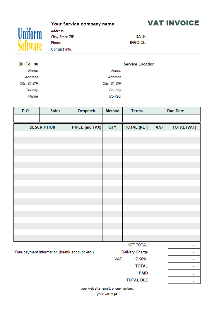 VAT Service Invoice Template - Price Including Tax (IMFE Edition)