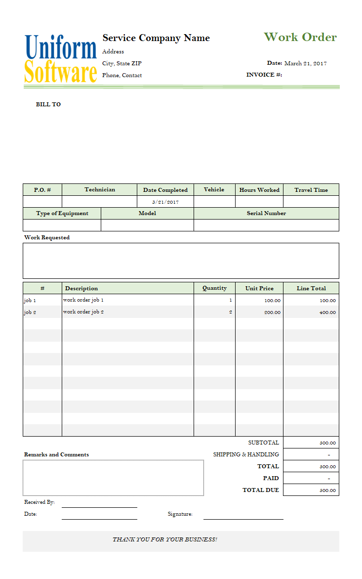 Work Order Template (IMFE Edition)